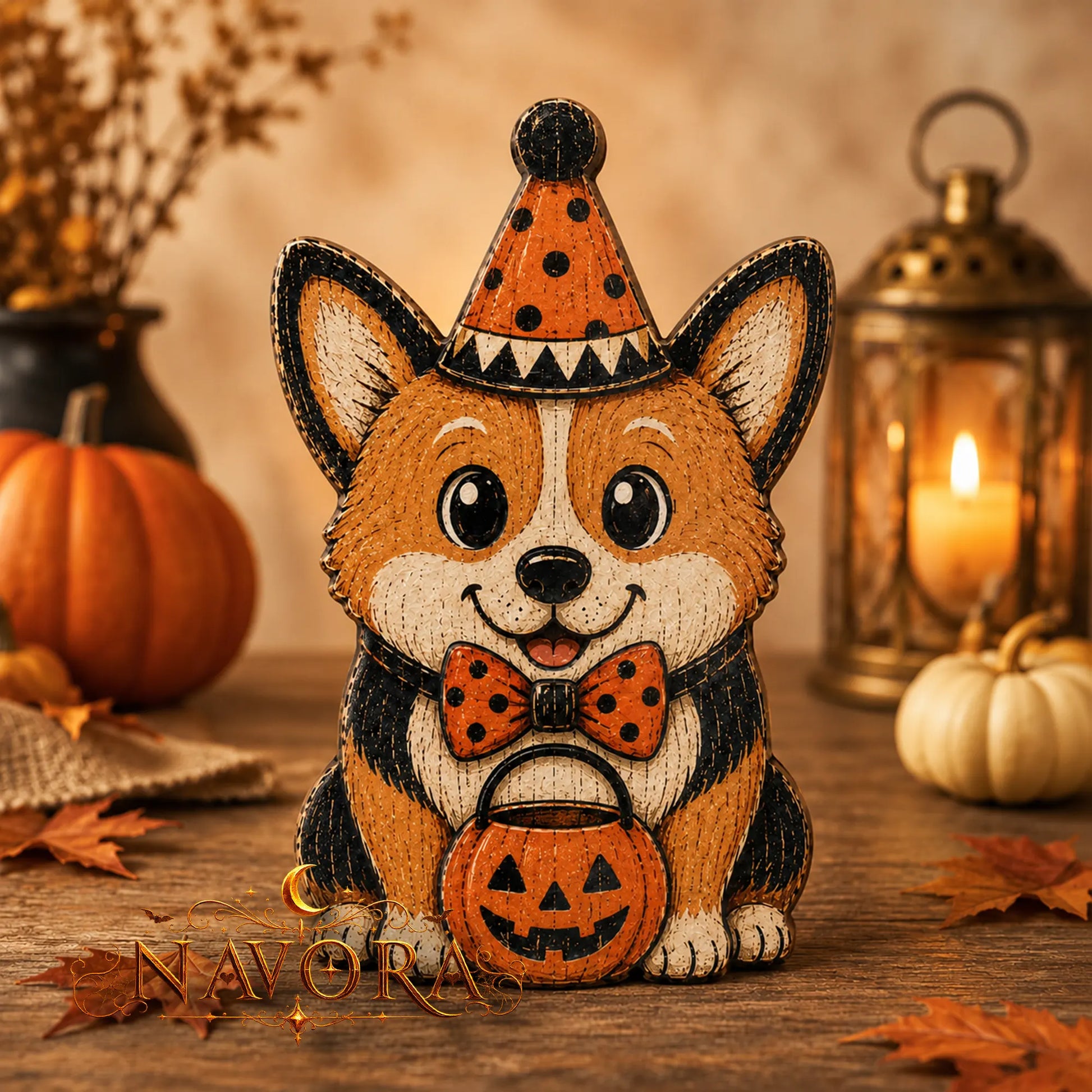 Corgi Halloween Wooden Block
