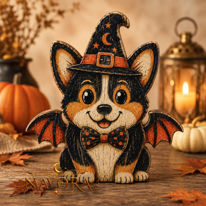Corgi Halloween Wooden Block