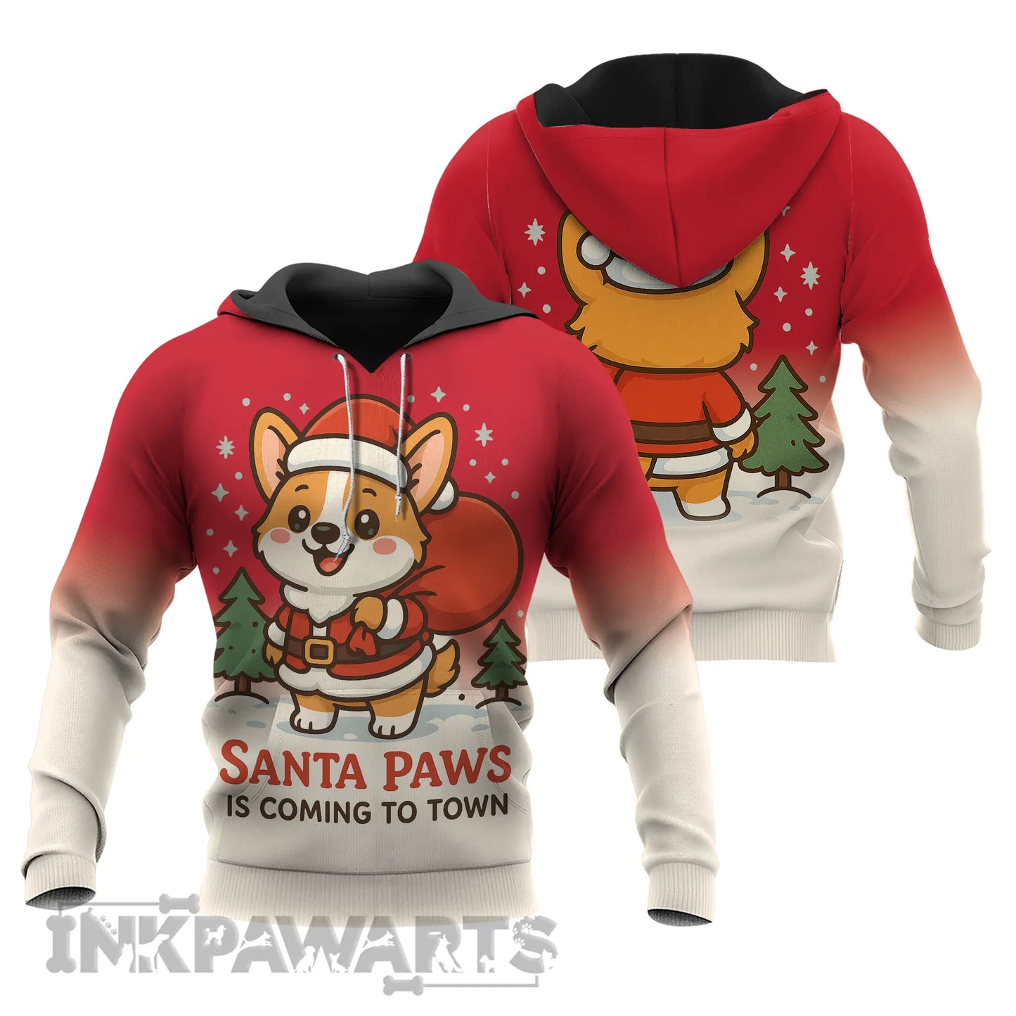 Corgi Hoodie Santa Paws Christmas Pullover or Zip Hoodie