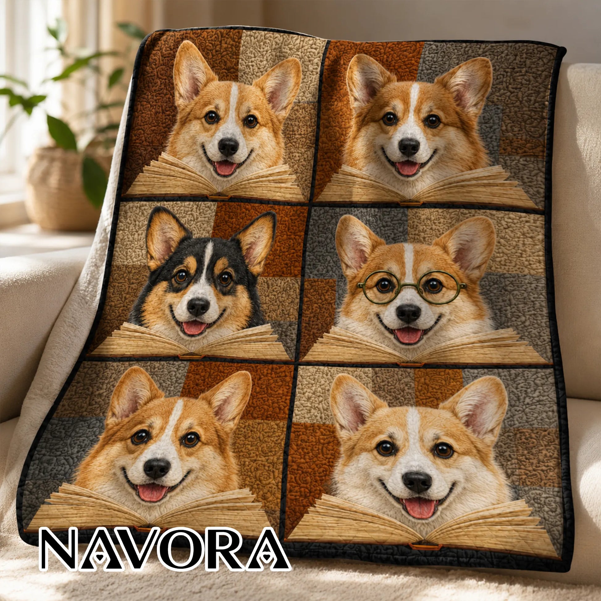 Corgi Quilt Blanket – Cozy Reading Corgi