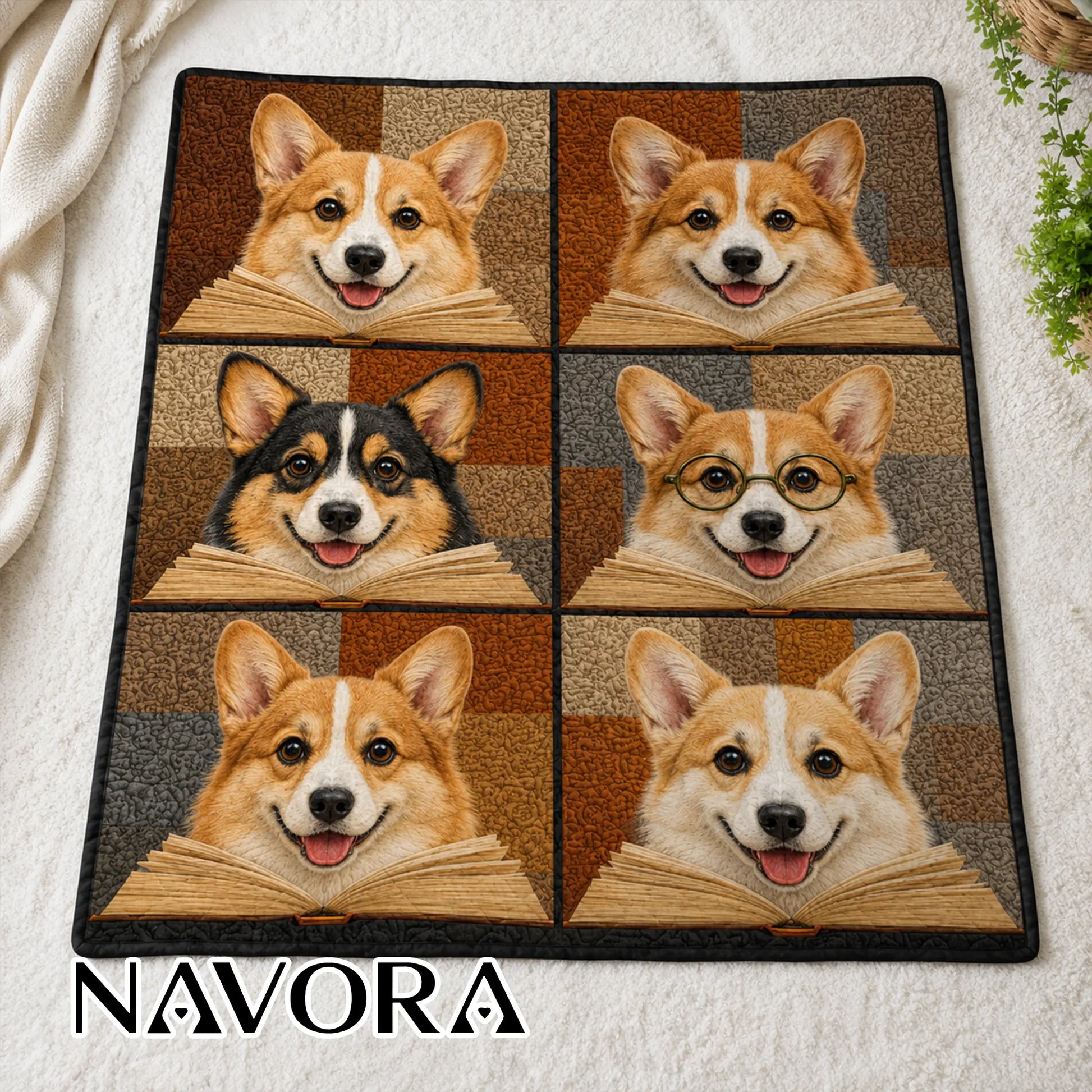 Corgi Quilt Blanket – Cozy Reading Corgi