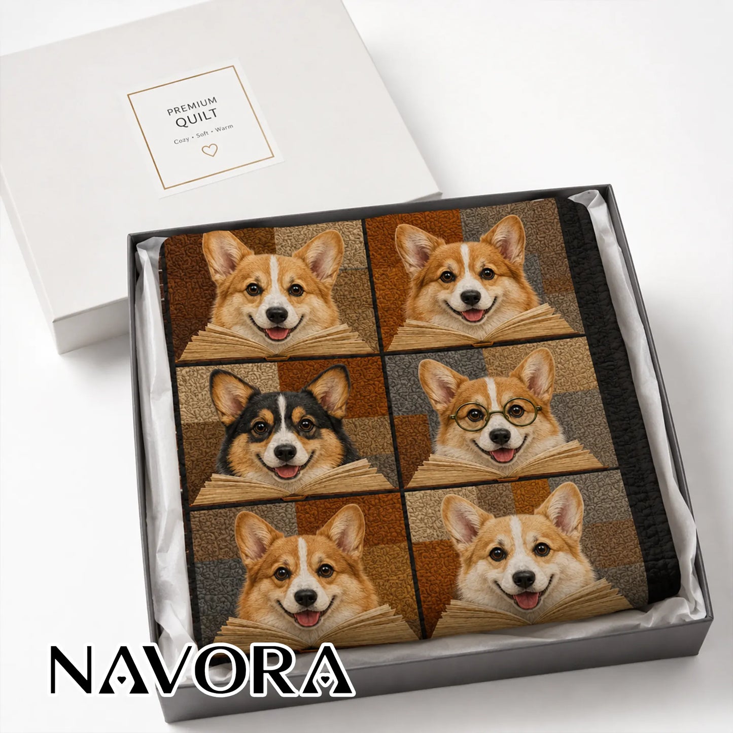 Corgi Quilt Blanket – Cozy Reading Corgi