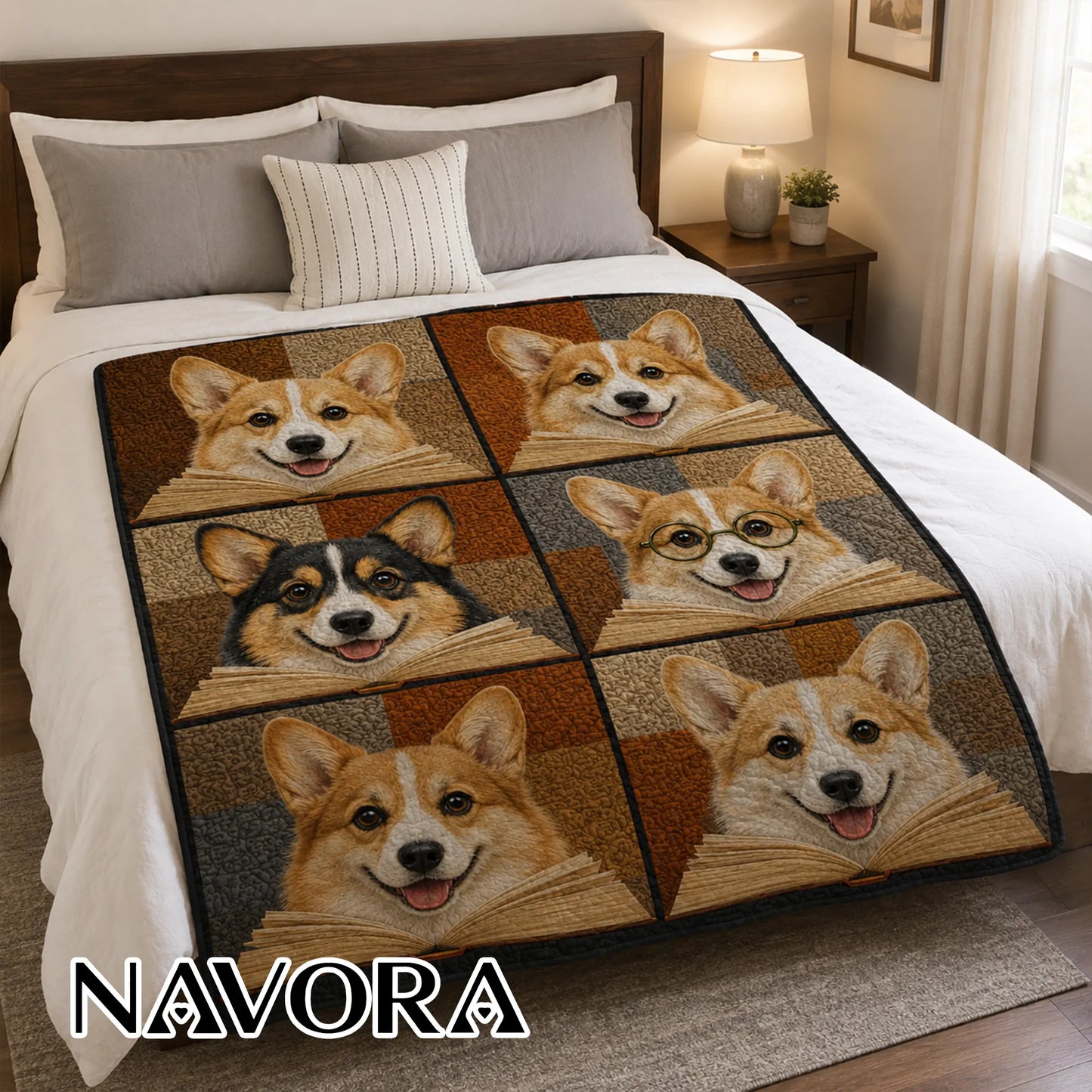 Corgi Quilt Blanket – Cozy Reading Corgi