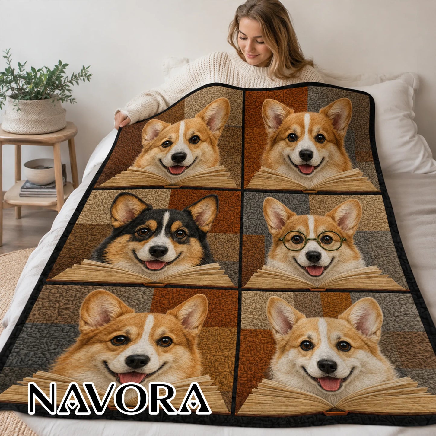 Corgi Quilt Blanket – Cozy Reading Corgi