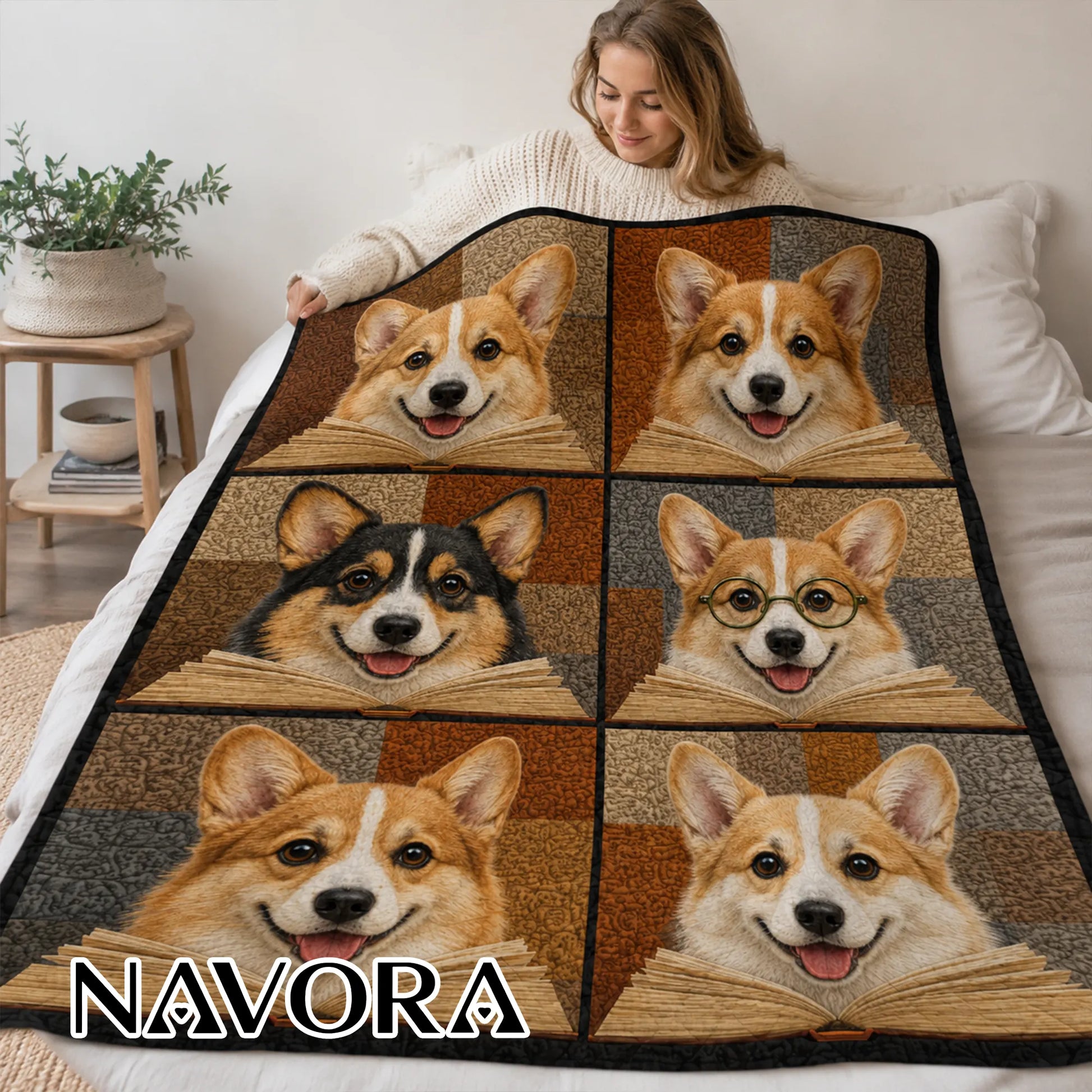 Corgi Quilt Blanket – Cozy Reading Corgi