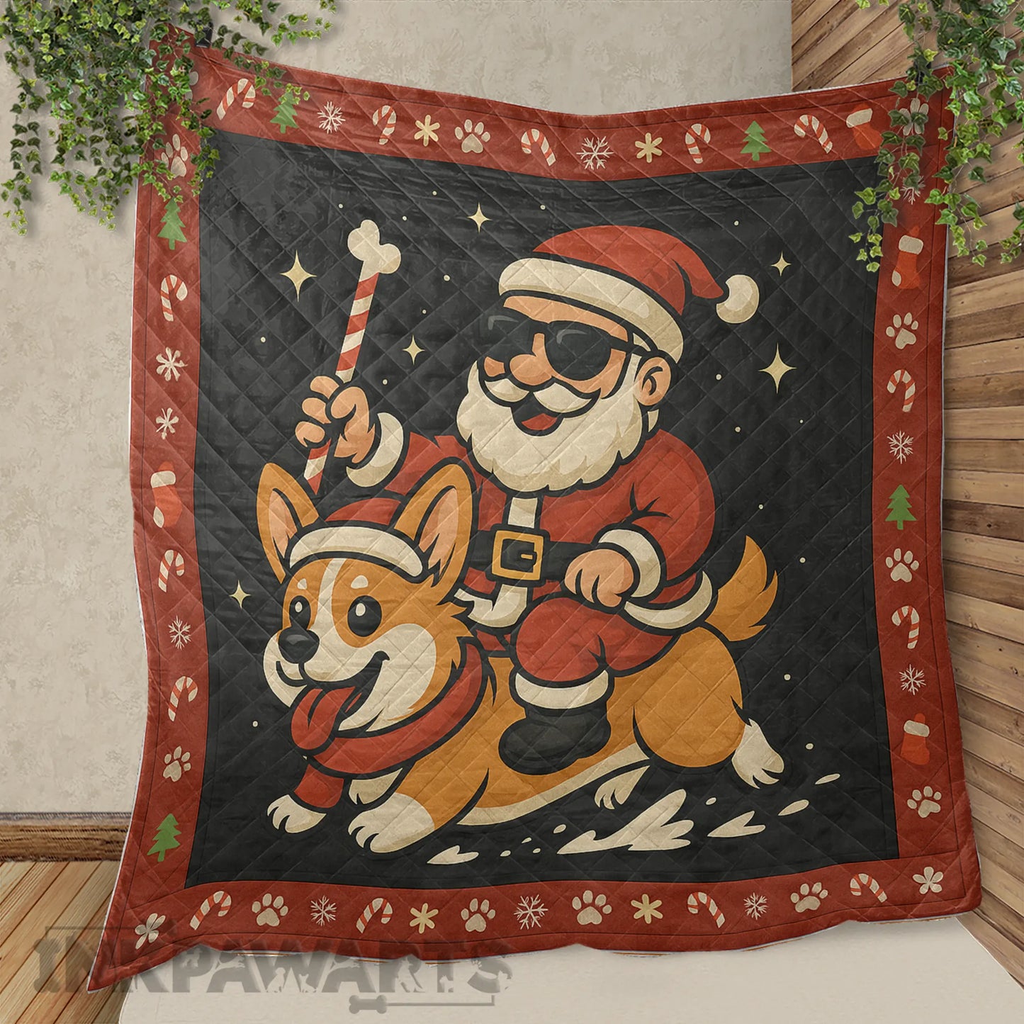 Corgi Quilt Funny Christmas Santa Dog 