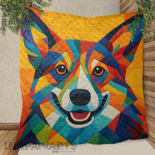 Corgi Quilt Vibrant Geometric Dog Face Blanket for Corgi Lovers