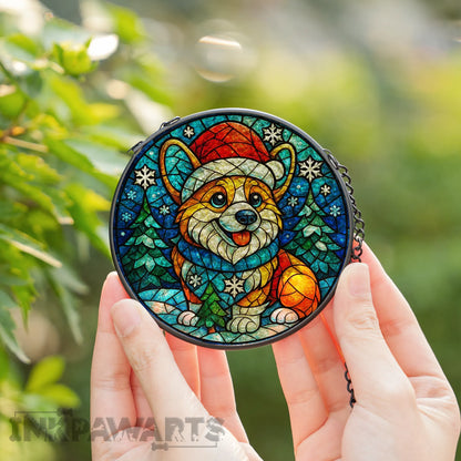 Corgi Stained Glass Suncatcher Christmas Holiday Dog Window Decoration