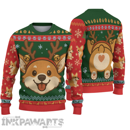 Corgi Sweater Funny Corgi Christmas Reindeer Pullover