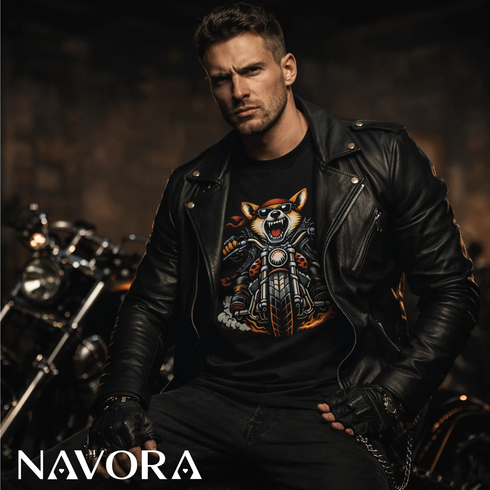 Corgi T-Shirt Biker Edition – Fierce Motorcycle Dog Graphic Tee for Riders & Corgi Lovers Navora Official