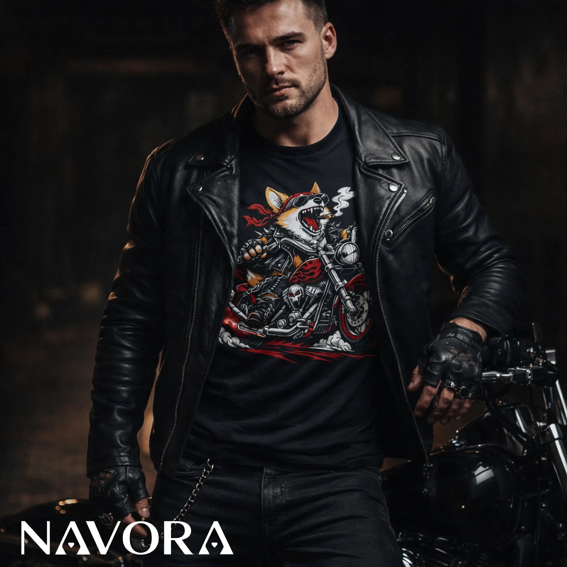 Corgi T-Shirt Biker Style – Funny Motorcycle Dog Graphic Tee for Riders & Dog Lovers Navora Official