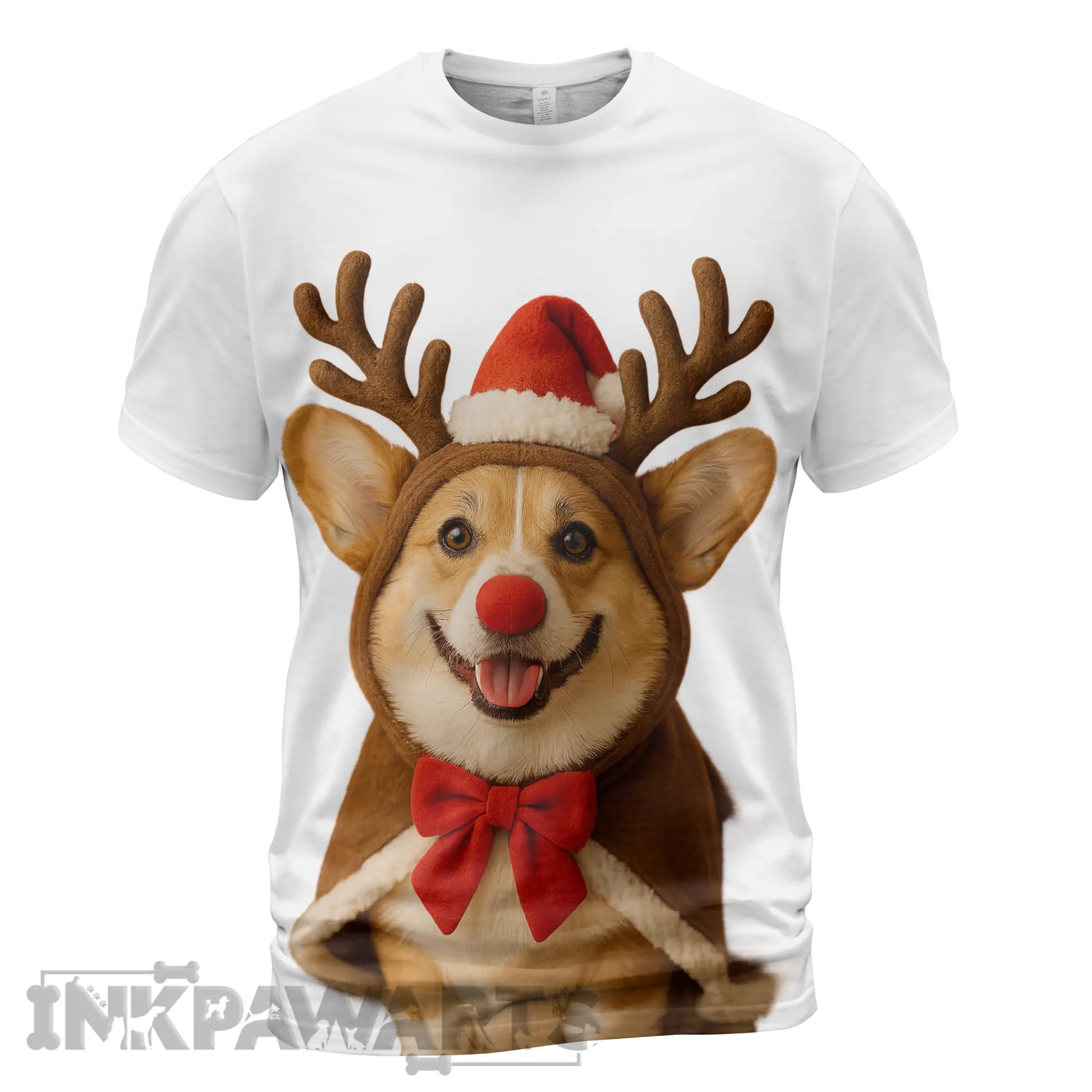 Corgi T-Shirt Funny Christmas Dog in Reindeer Costume Tee
