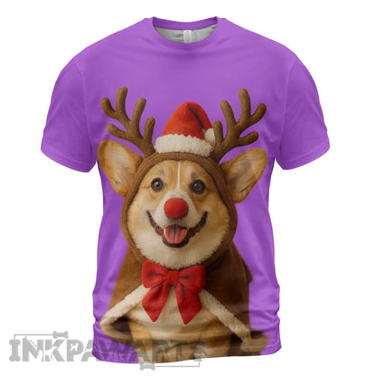 Corgi T-Shirt Funny Christmas Dog in Reindeer Costume Tee