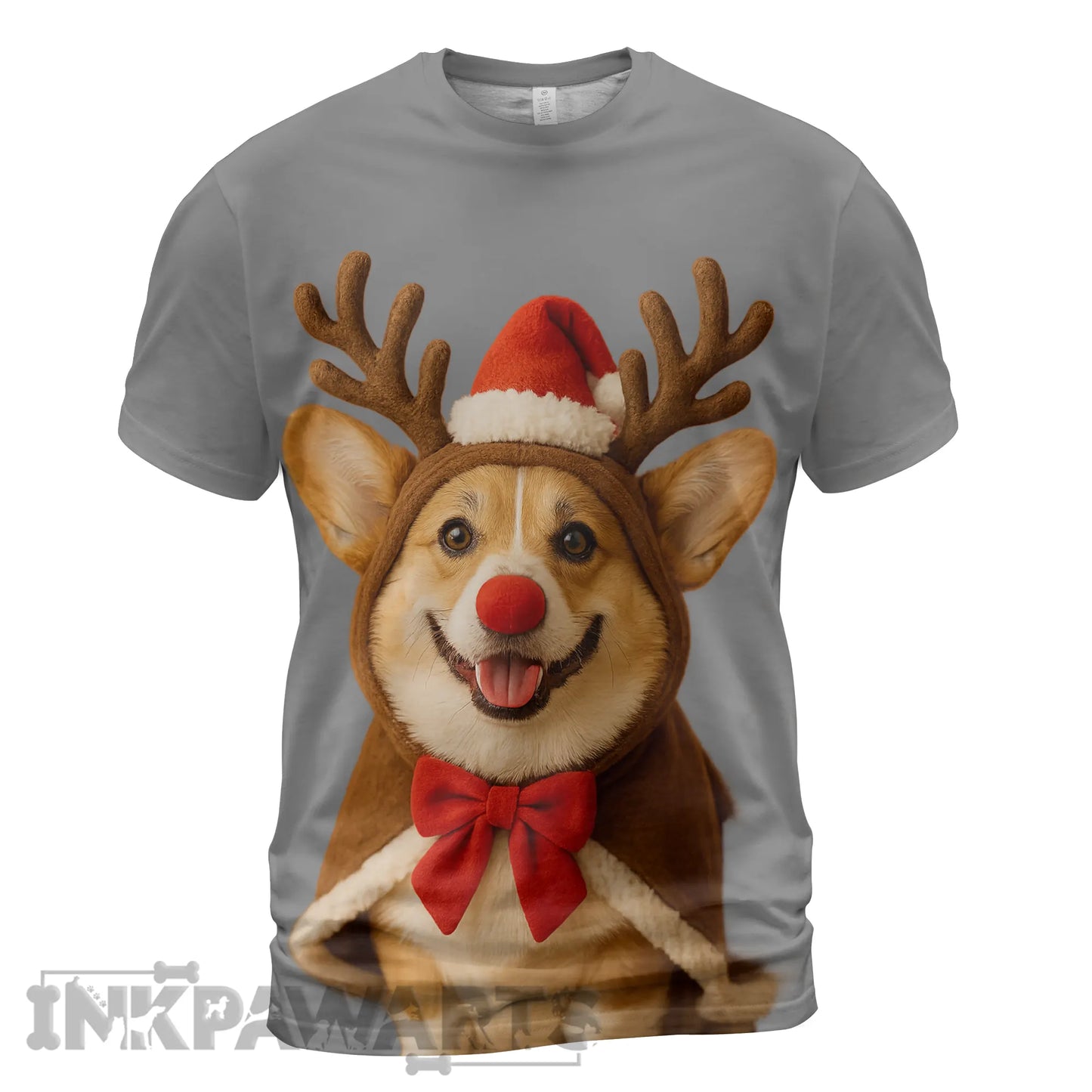 Corgi T-Shirt Funny Christmas Dog in Reindeer Costume Tee