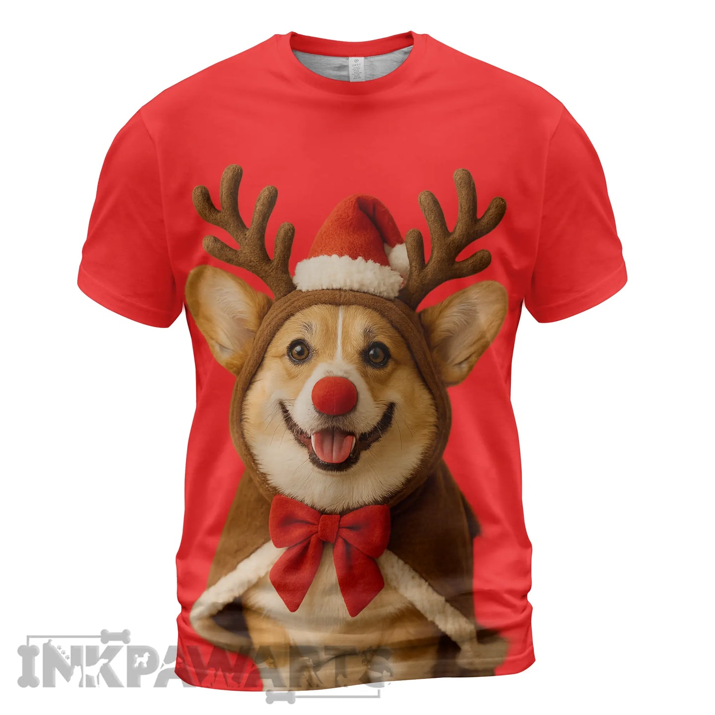 Corgi T-Shirt Funny Christmas Dog in Reindeer Costume Tee