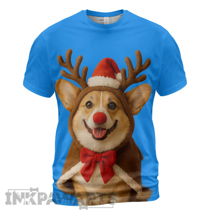 Corgi T-Shirt Funny Christmas Dog in Reindeer Costume Tee