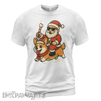 Corgi T-Shirt Funny Christmas Santa Dog Tee for Holiday Cheer