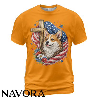 Corgi T-Shirt Patriotic Faith Design – 4th of July Independence Day Shirt