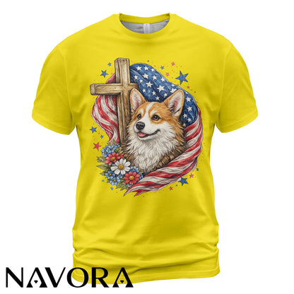 Corgi T-Shirt Patriotic Faith Design – 4th of July Independence Day Shirt