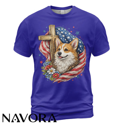 Corgi T-Shirt Patriotic Faith Design – 4th of July Independence Day Shirt