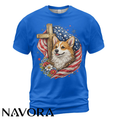 Corgi T-Shirt Patriotic Faith Design – 4th of July Independence Day Shirt