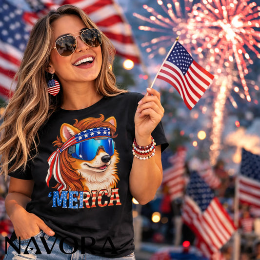 Corgi T-Shirt – Merica Patriotic 4th of July Independence Day Shirt