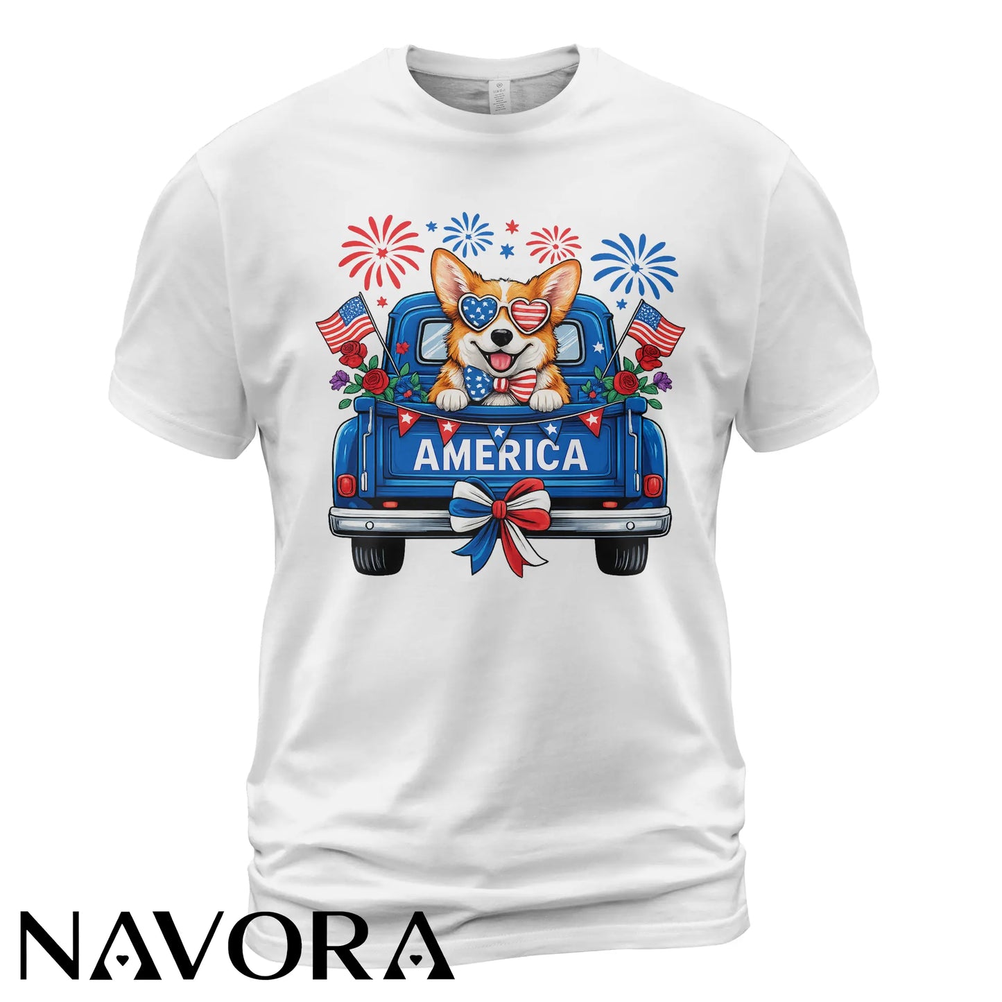 Corgi T-Shirt – Patriotic America Truck 4th of July Independence Day Shirt