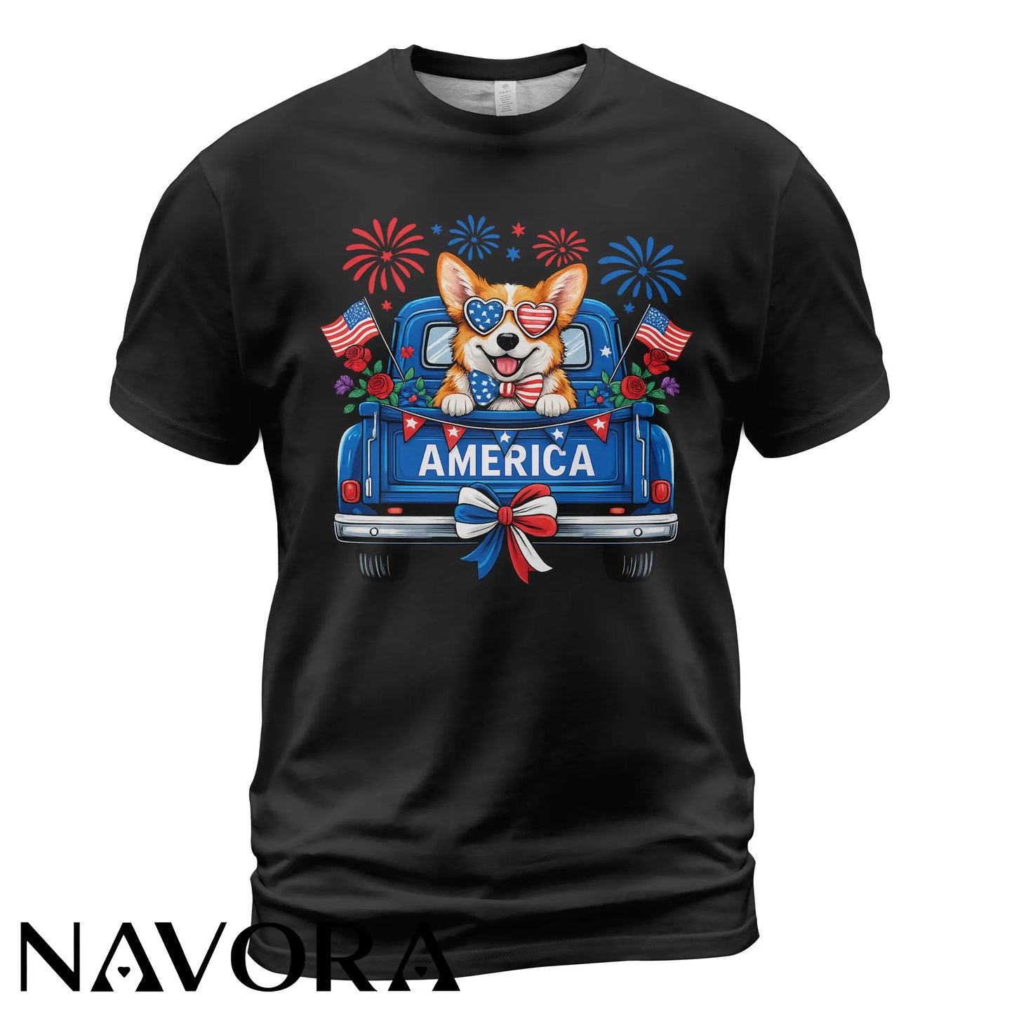 Corgi T-Shirt – Patriotic America Truck 4th of July Independence Day Shirt
