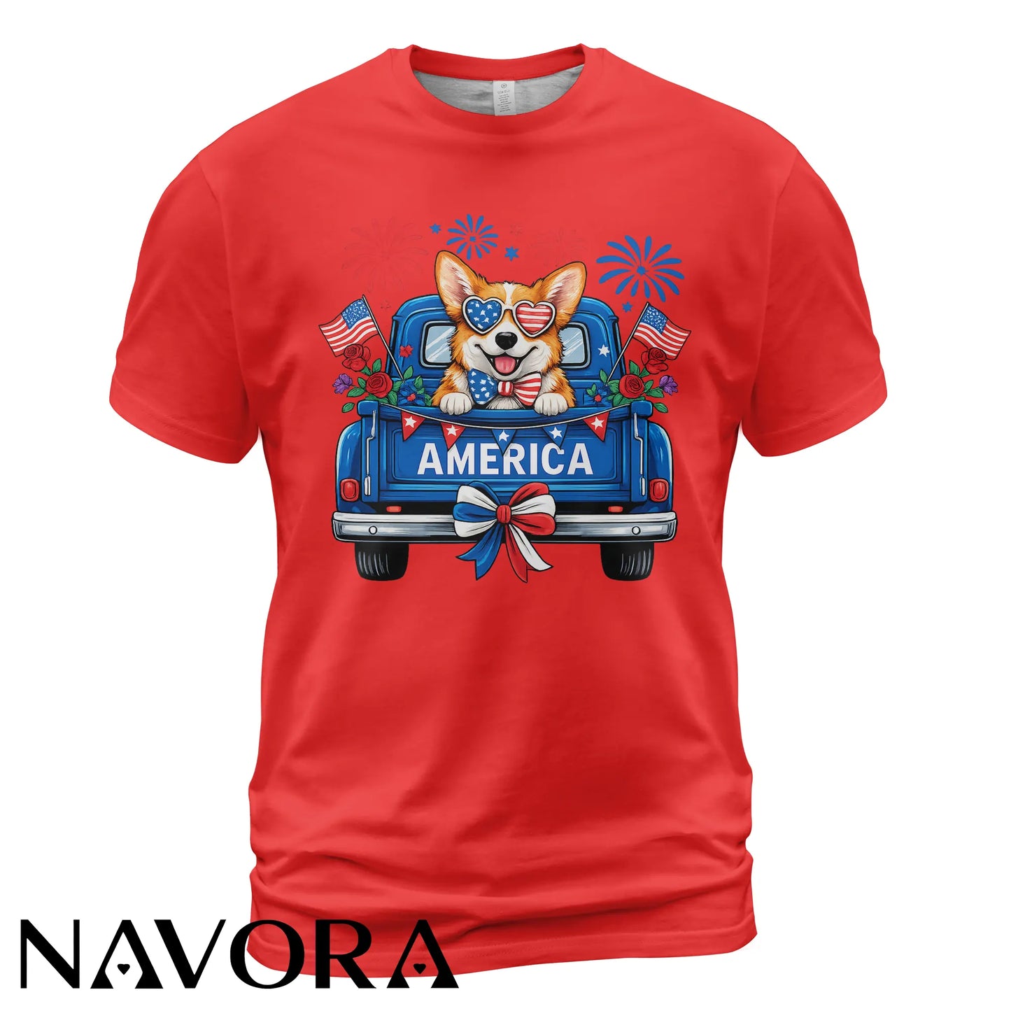 Corgi T-Shirt – Patriotic America Truck 4th of July Independence Day Shirt