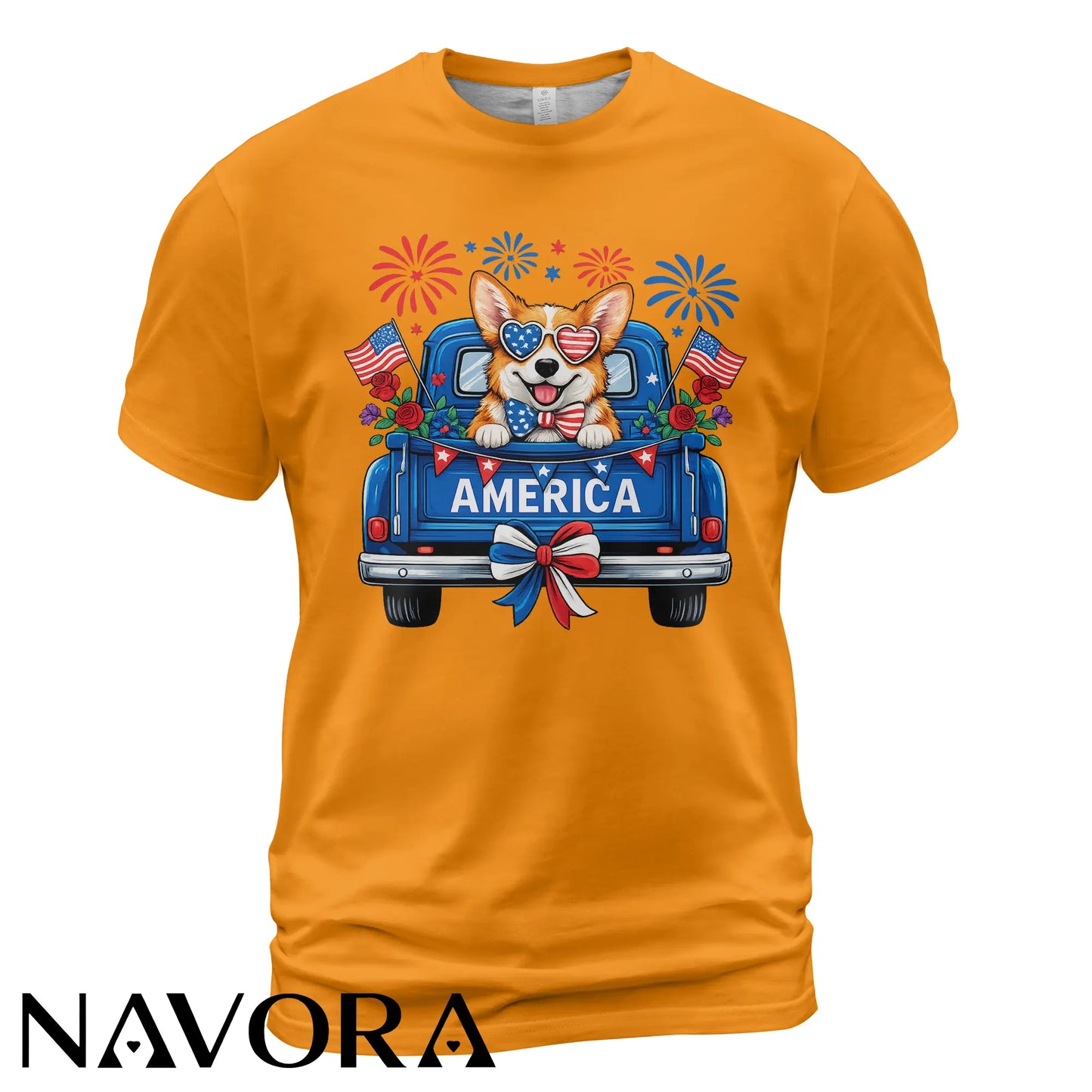 Corgi T-Shirt – Patriotic America Truck 4th of July Independence Day Shirt