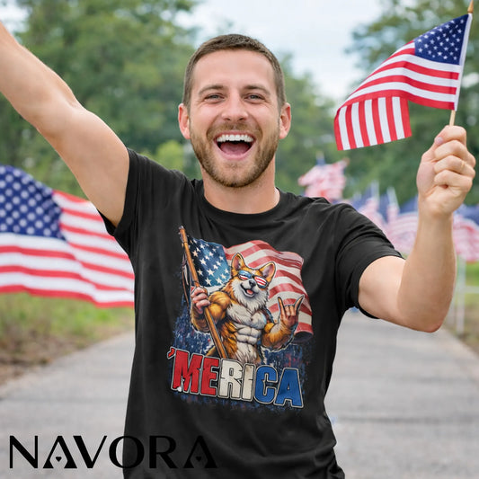 Corgi T-Shirt – Patriotic Merica 4th of July Independence Day Shirt
