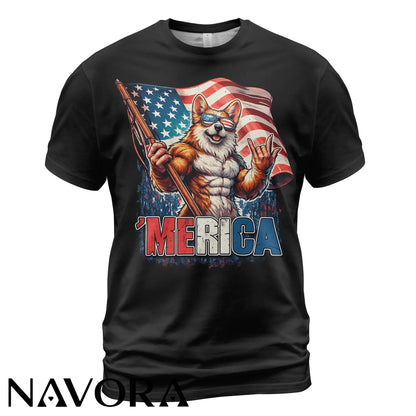 Corgi T-Shirt – Patriotic Merica 4th of July Independence Day Shirt
