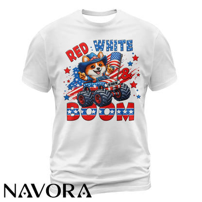 Corgi T-Shirt – Red White & Boom Patriotic 4th of July Shirt