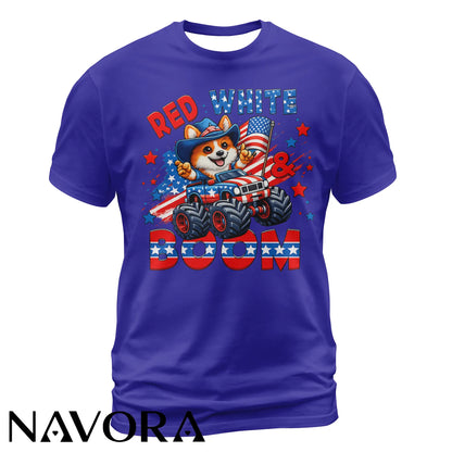 Corgi T-Shirt – Red White & Boom Patriotic 4th of July Shirt