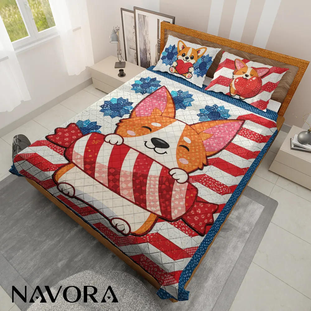 Corgi Bedding Sets – 4th July Independence Day Quilt