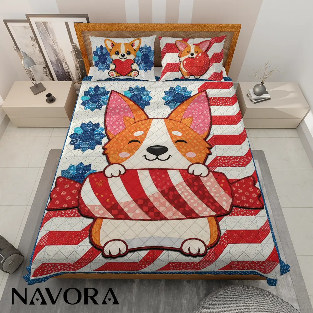 Corgi Bedding Sets – 4th July Independence Day Quilt