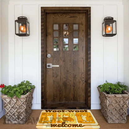 Corgi Doormat Woof-Woof Fall Welcome Mat for Corgi Thanksgiving Decor