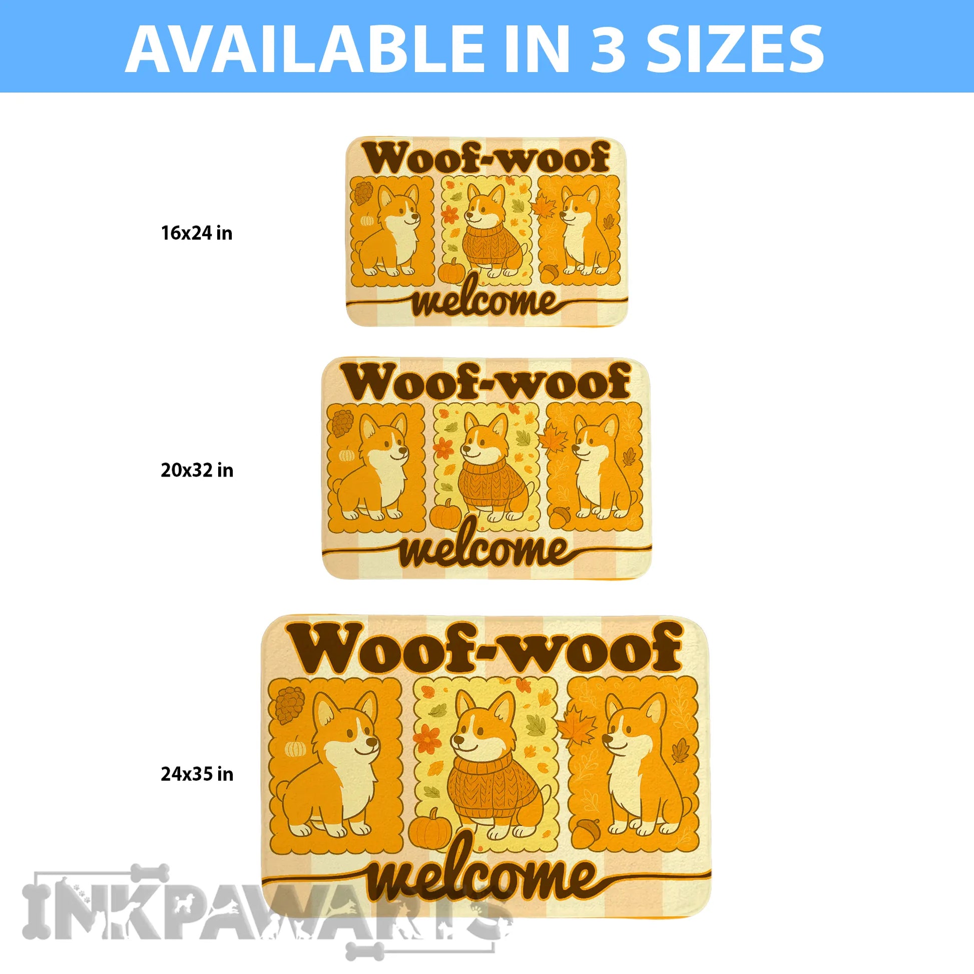 Corgi Doormat Woof-Woof Fall Welcome Mat for Corgi Thanksgiving Decor