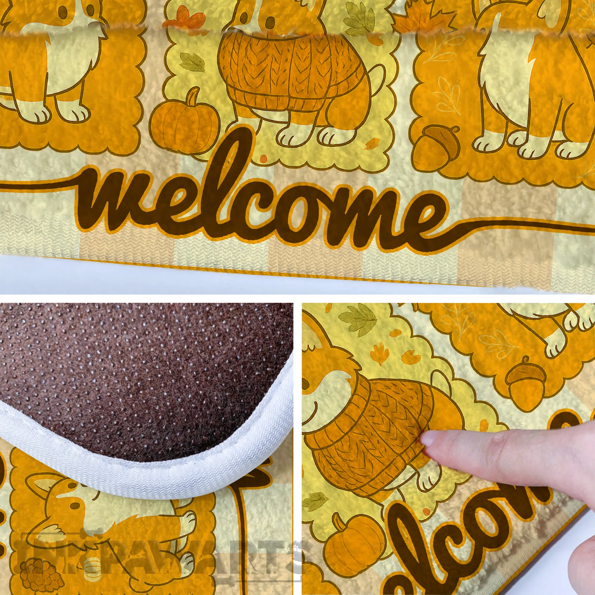 Corgi Doormat Woof-Woof Fall Welcome Mat for Corgi Thanksgiving Decor