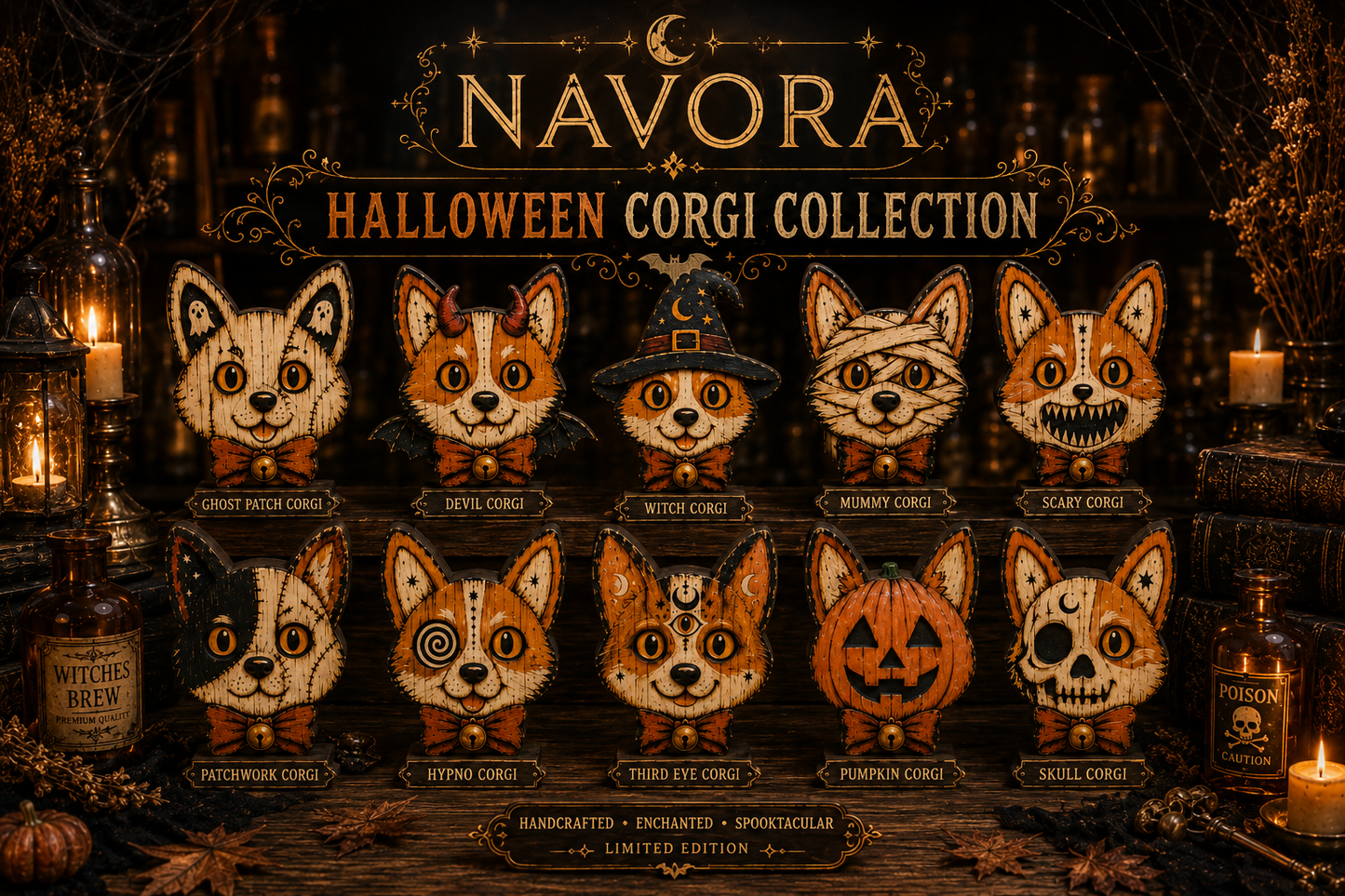 Corgi Halloween Wooden Block