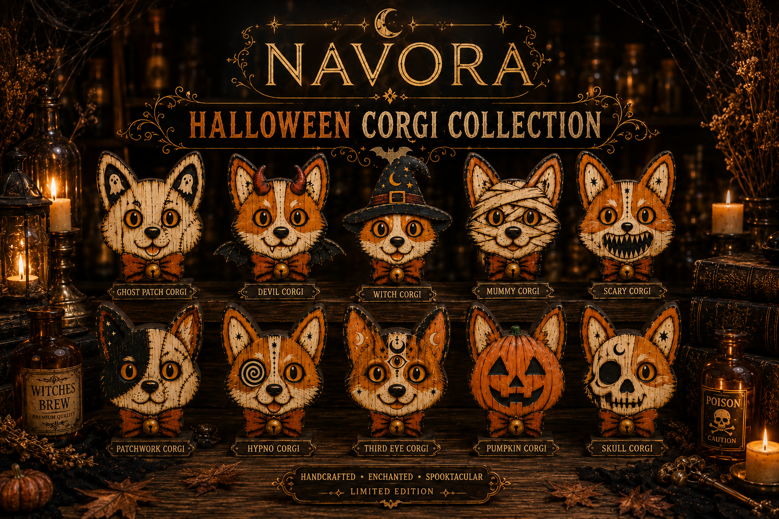 Corgi Halloween Wooden Block