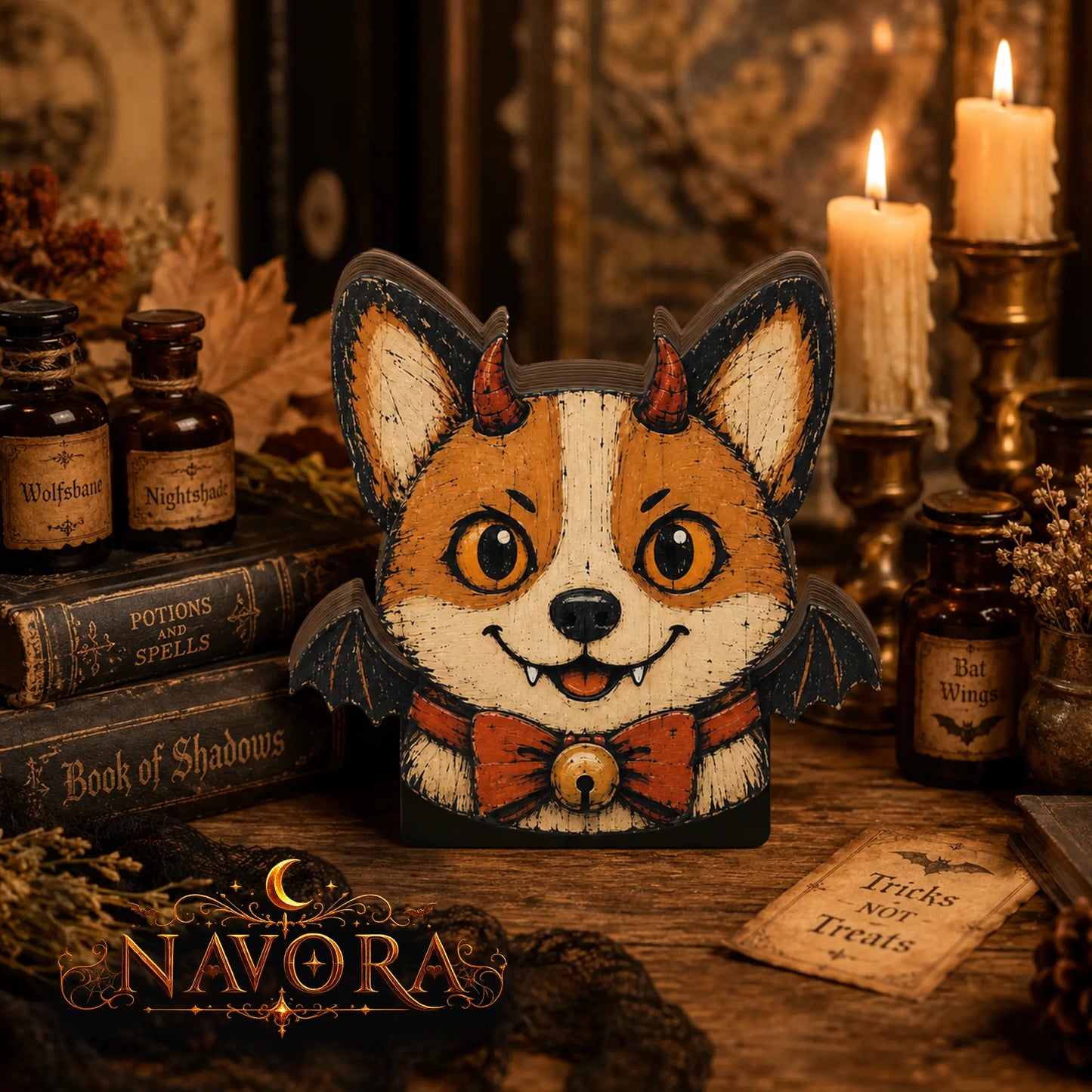 Corgi Halloween Wooden Block