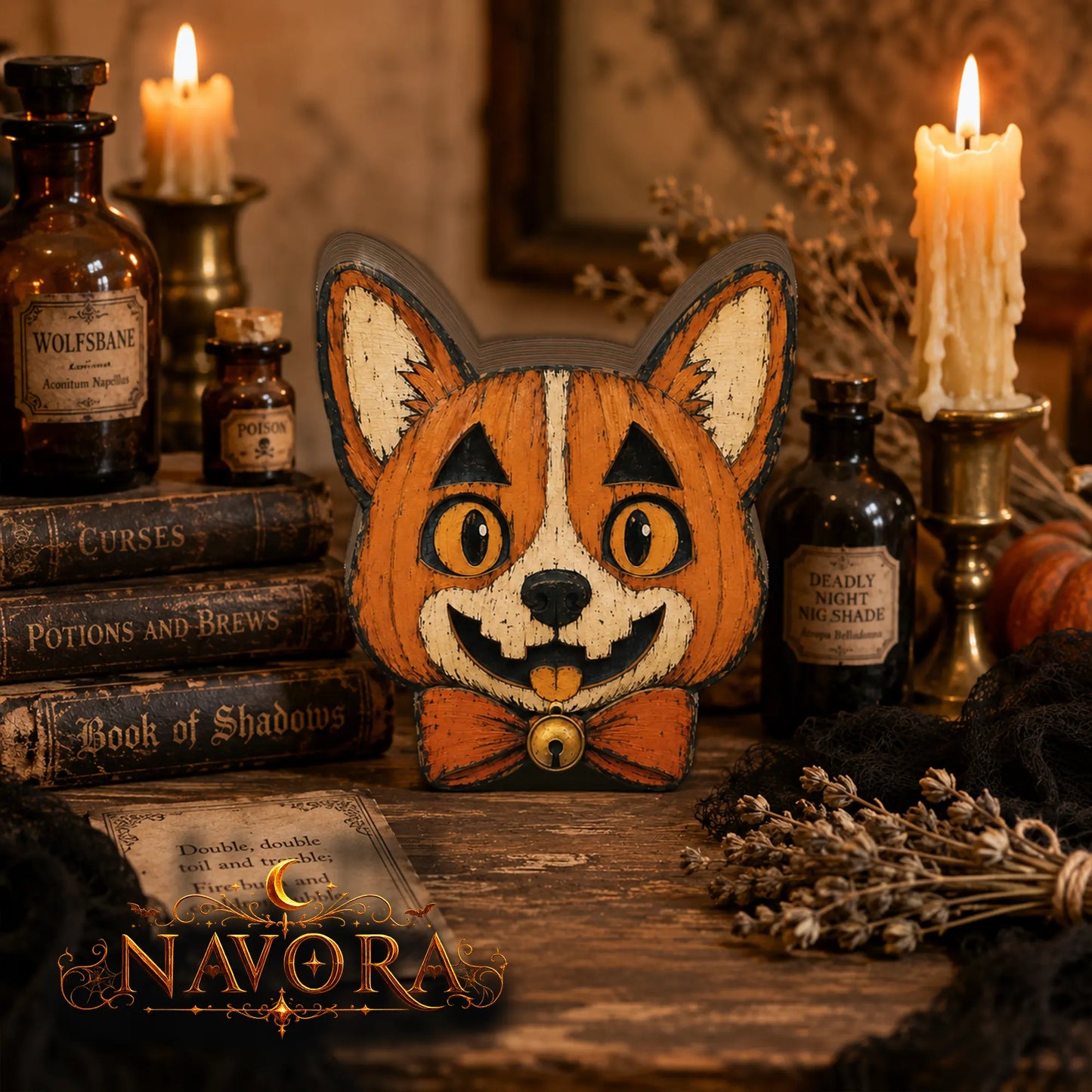 Corgi Halloween Wooden Block