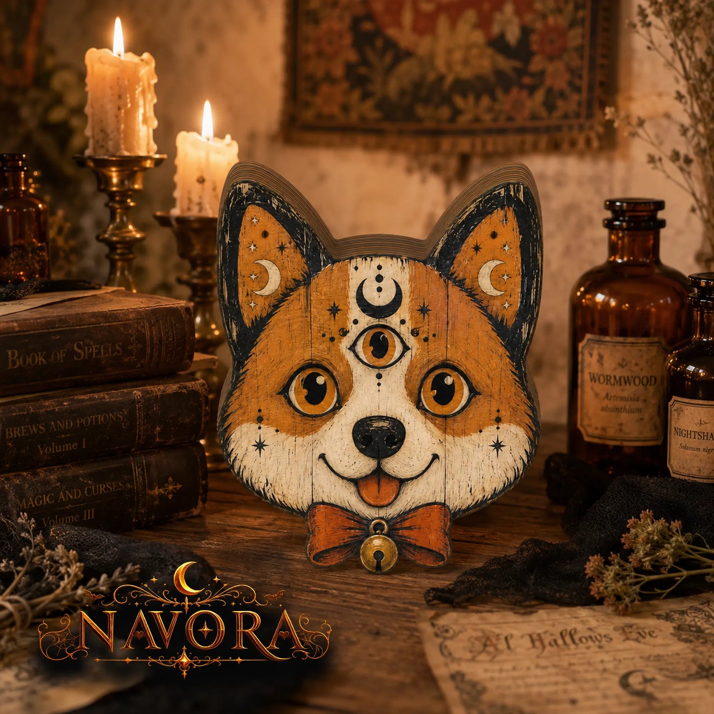 Corgi Halloween Wooden Block