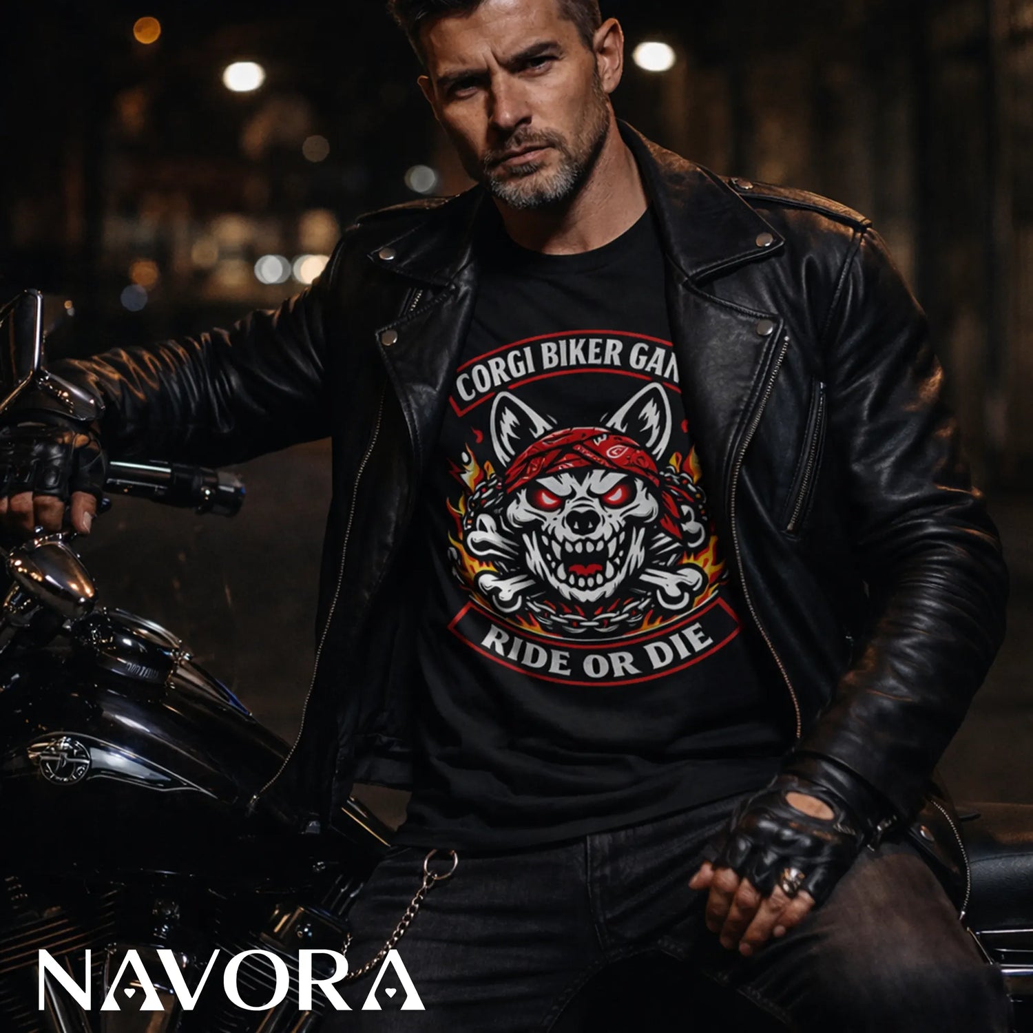 Corgi T-Shirt Biker Gang Ride or Die – Skull Motorcycle Dog Graphic Tee for Hardcore Riders Navora Official