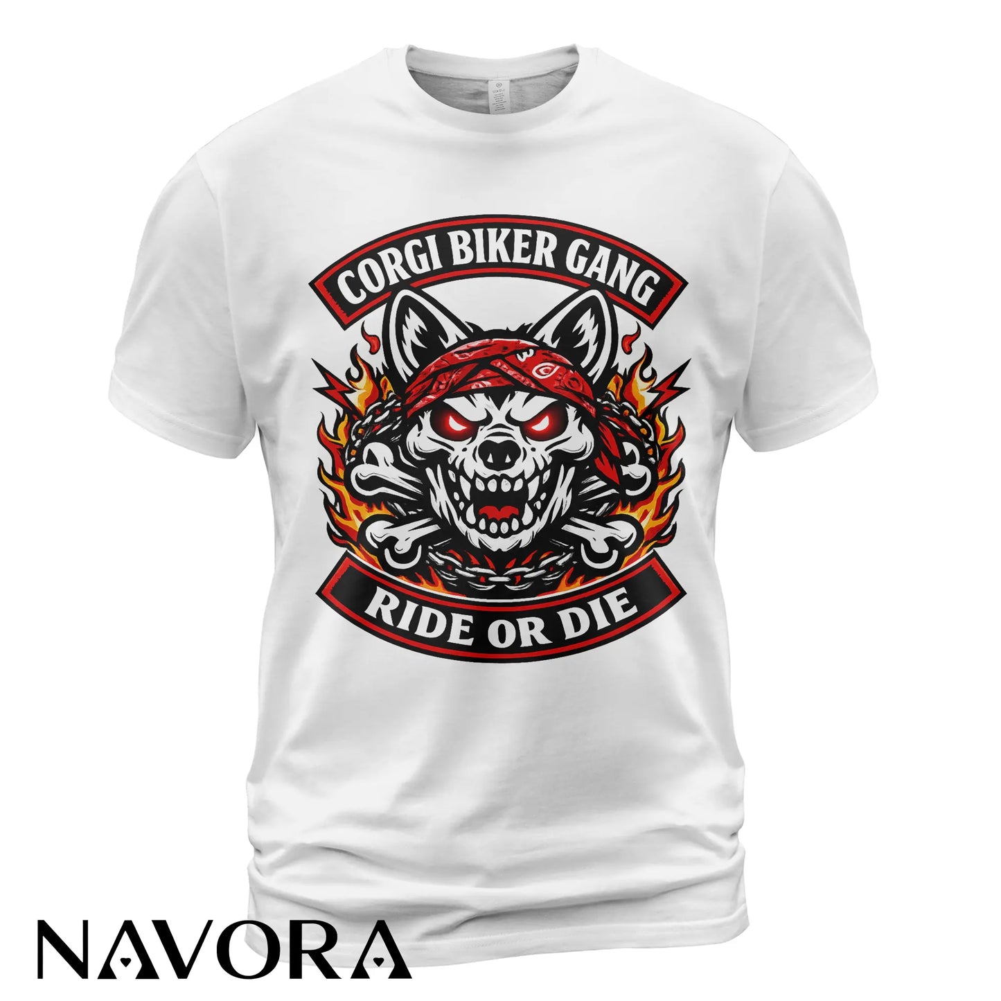 Corgi T-Shirt Biker Gang Ride or Die – Skull Motorcycle Dog Graphic Tee for Hardcore Riders Navora Official