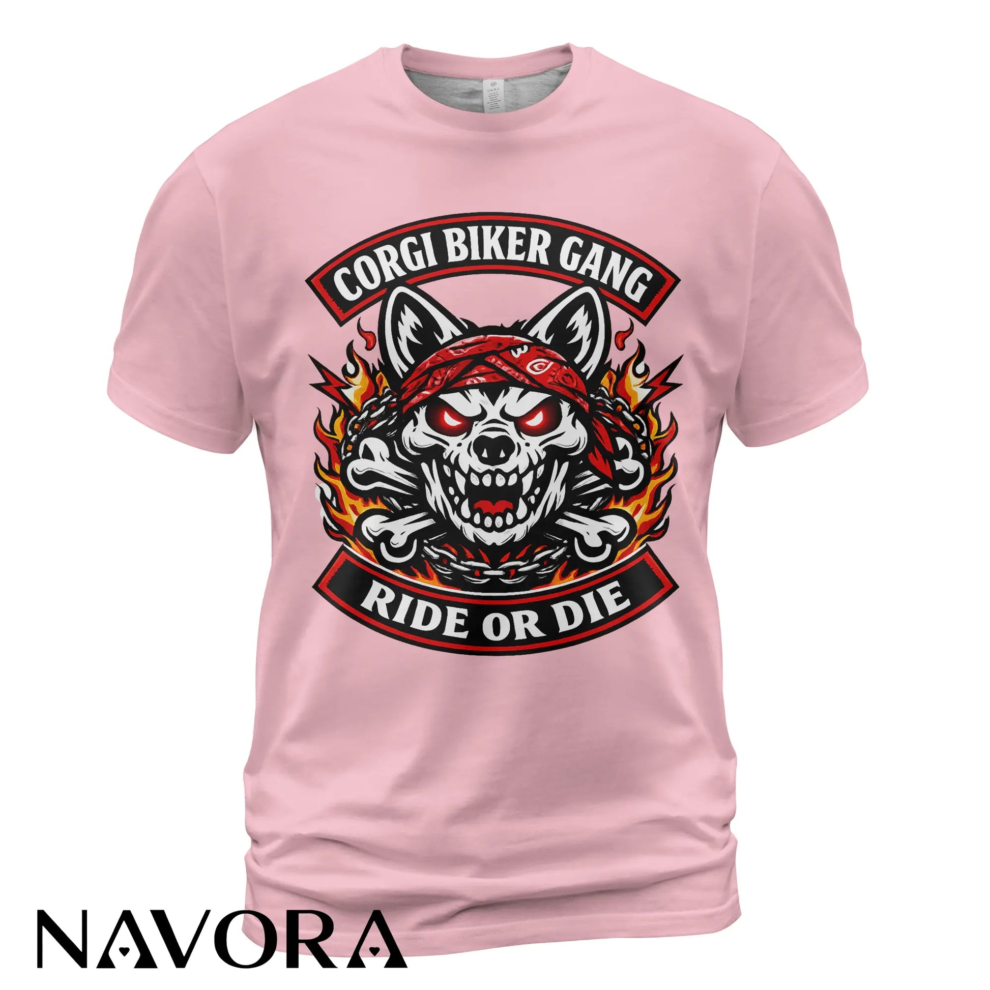 Corgi T-Shirt Biker Gang Ride or Die – Skull Motorcycle Dog Graphic Tee for Hardcore Riders Navora Official
