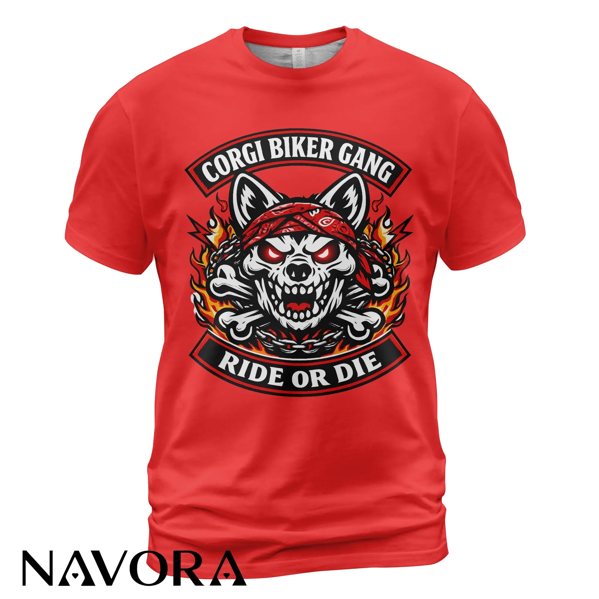 Corgi T-Shirt Biker Gang Ride or Die – Skull Motorcycle Dog Graphic Tee for Hardcore Riders Navora Official