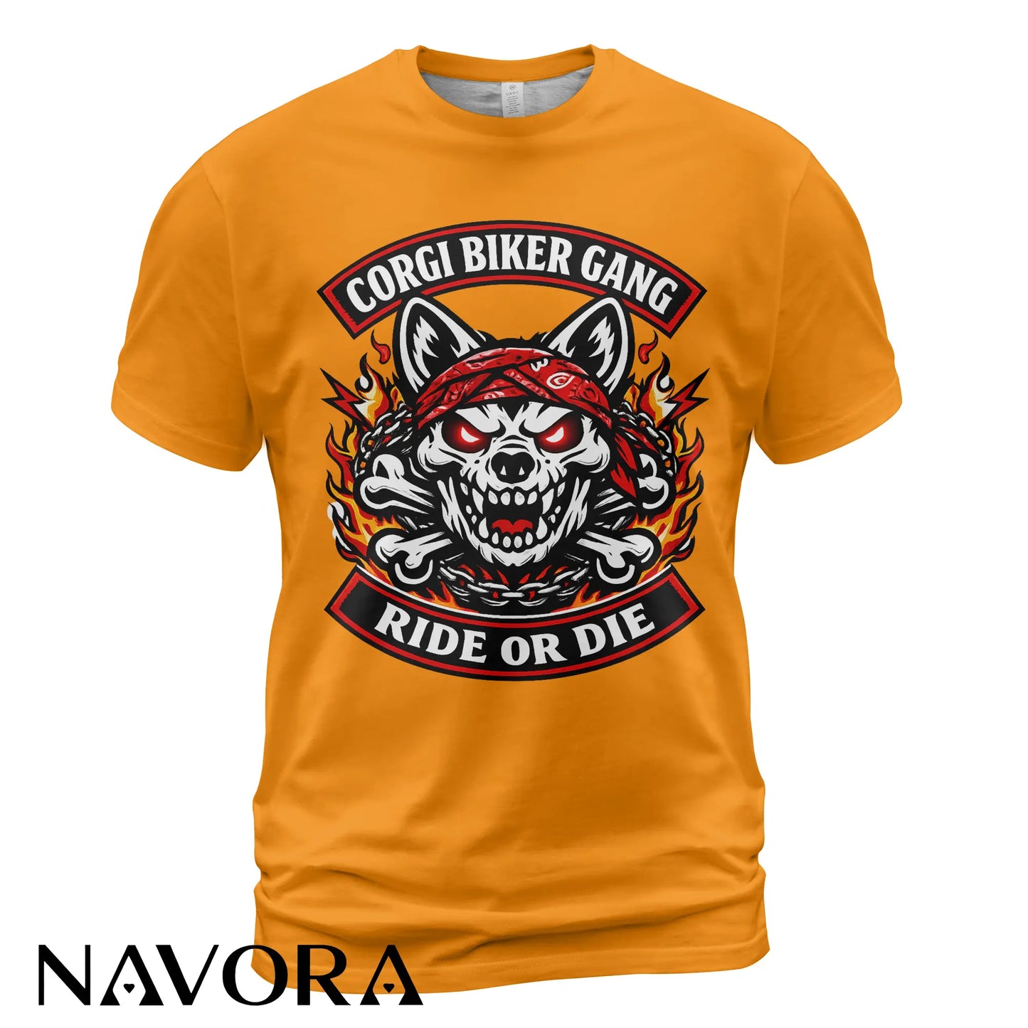 Corgi T-Shirt Biker Gang Ride or Die – Skull Motorcycle Dog Graphic Tee for Hardcore Riders Navora Official