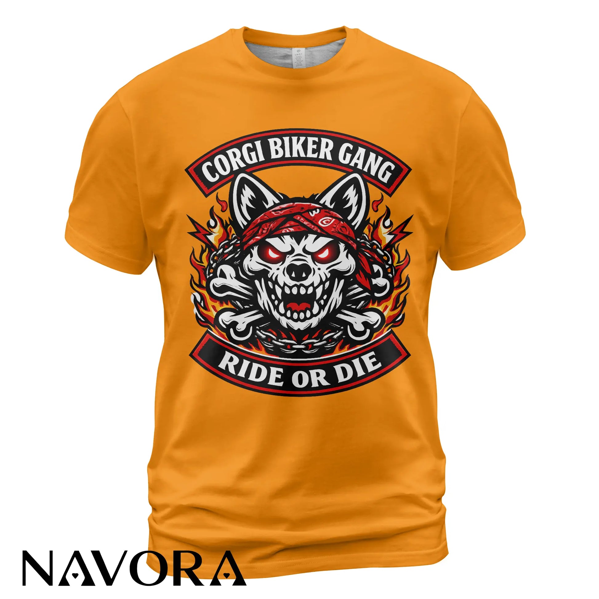 Corgi T-Shirt Biker Gang Ride or Die – Skull Motorcycle Dog Graphic Tee for Hardcore Riders Navora Official